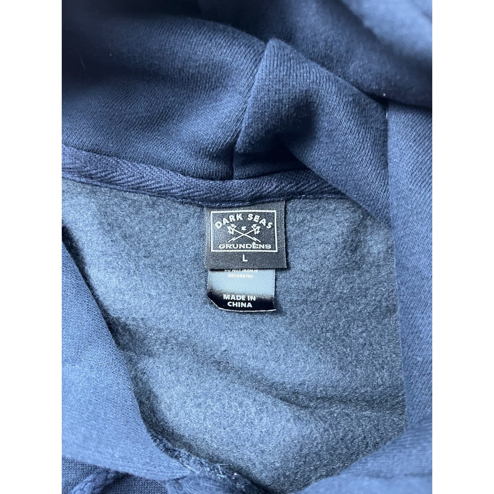 Dark Seas Grundens Great Depths Coastal Fleece Hoodie Navy Blue Mens L NWT - Picture 7 of 15